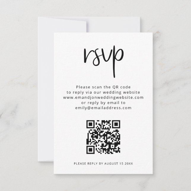 Carte Code QR imprimable Noir Blanc Mariage RSVP (Devant)