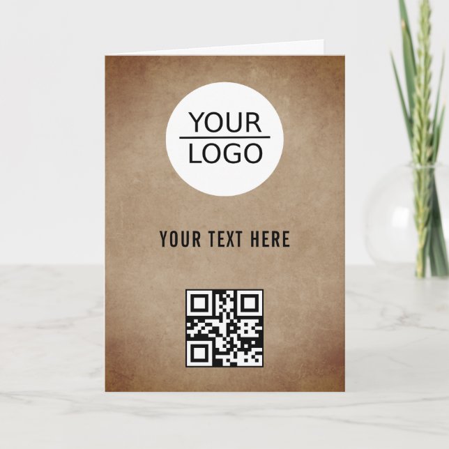 Carte Code QR Logo Personnalisé Texte Promotion Rustique (Devant)