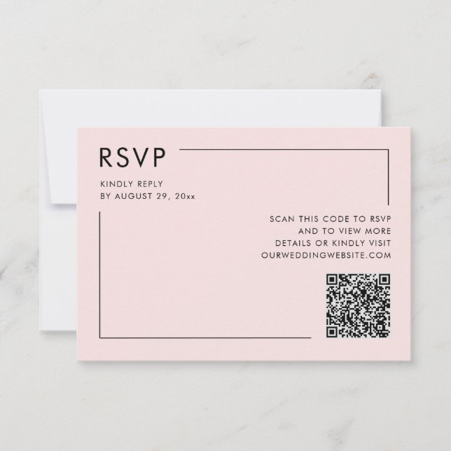 Carte Code QR photo rose poudré pour réponse au mariage (Devant)