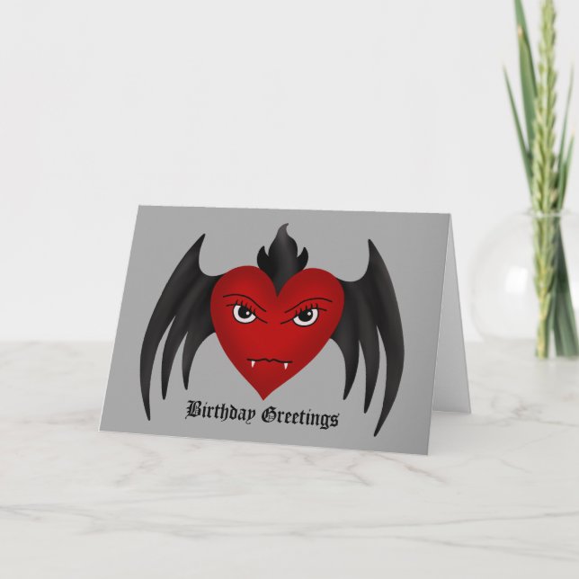 Carte Coeur à ailes gothique mignon de vampire toute (Devant)