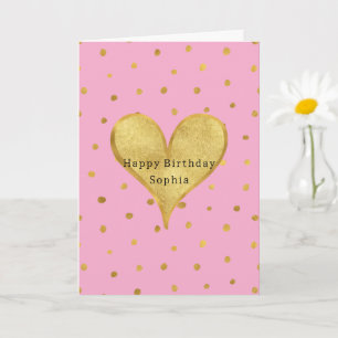 Carte Cœur Anniversaire Points Or Rose