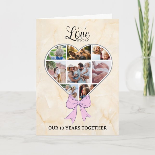 Carte Coeur avec arc rose photo annivesaire (Devant)