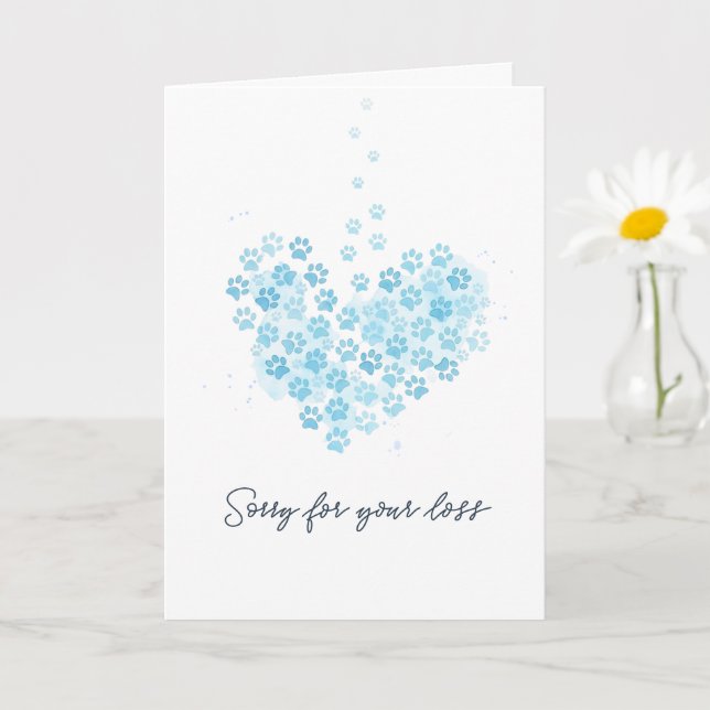 Carte Cœur bleu clair empreinte de patte Sympathie perte (Petite plante)