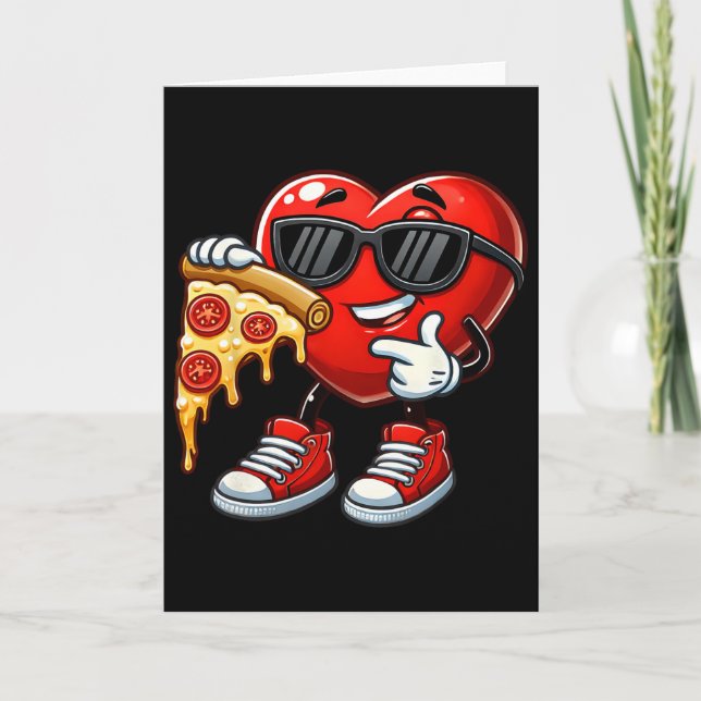 Carte Cœur cool mangeant une pizza Saint-Valentin drôle  (Devant)