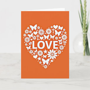 Carte Cœur d'Amour avec Fleurs et Papillons