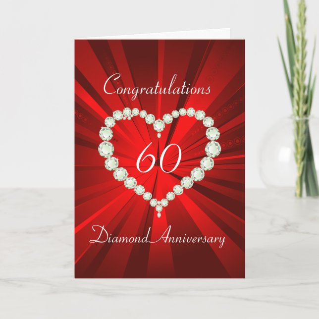 Carte Cœur d'amour Diamant 60e Anniversaire (Devant)