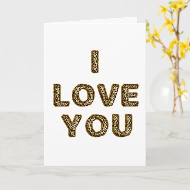Carte Cœur d'amour imprimé léopard doré (Fleur jaune)