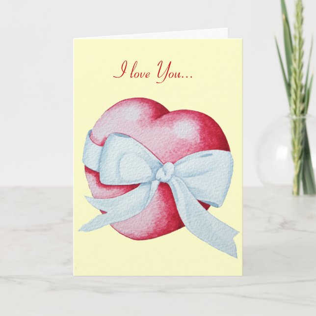 Carte coeur d'amour rouge et arc blanc avec verset roman (Devant)