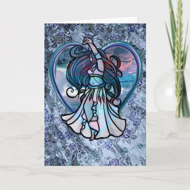 Carte Coeur d'amour turquoise et violet danseuse du vent (Devant)