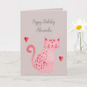 Carte Cœur de chat rose gris Anniversaire 