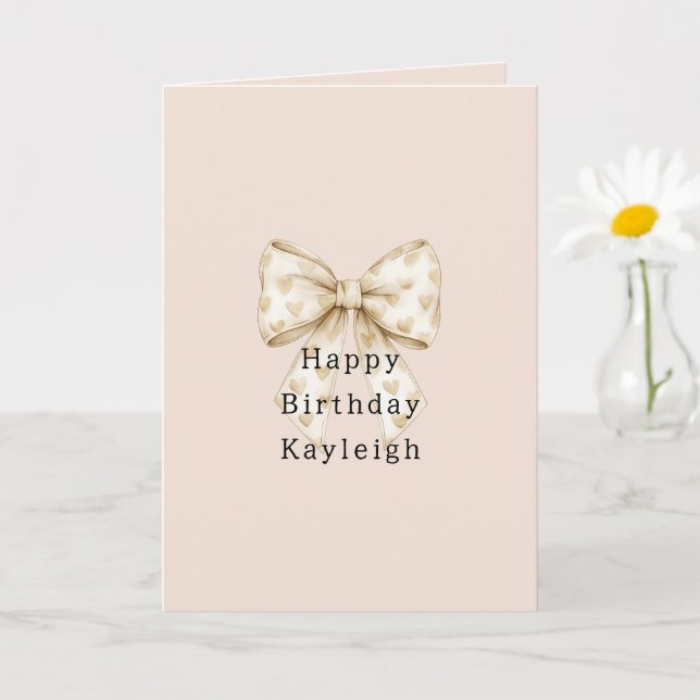 Carte Cœur de Crème Rosée Rubans Anniversaire (Petite plante)