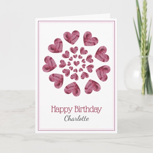 Carte coeur de fleur tricoté d'anniversaire (Devant)