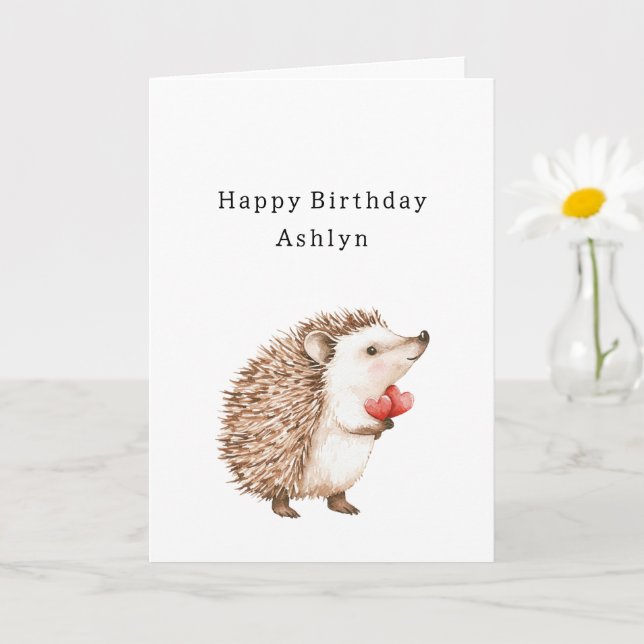 Carte Cœur de hérisson mignon d'anniversaire (Petite plante)