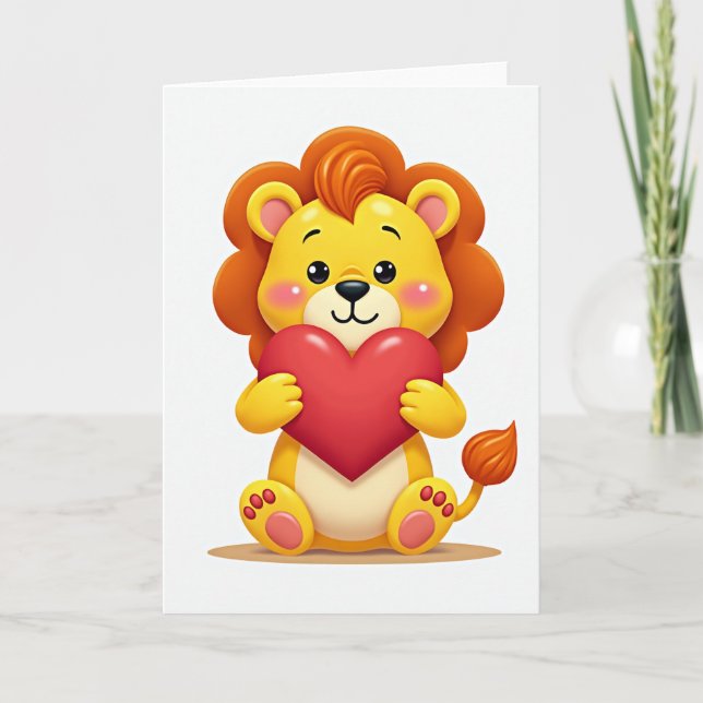 Carte cœur de jeune lion mignon (Devant)