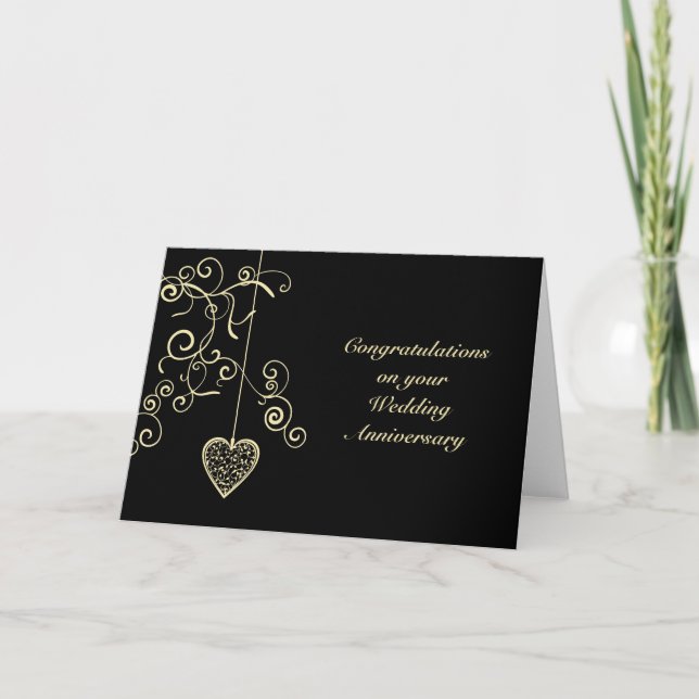 Carte Cœur de mariage élégant en or pour anniversaire de (Devant)