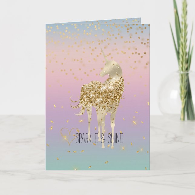 Carte Coeur de Parties scintillant Unicorn Ombre Gold Co (Devant)