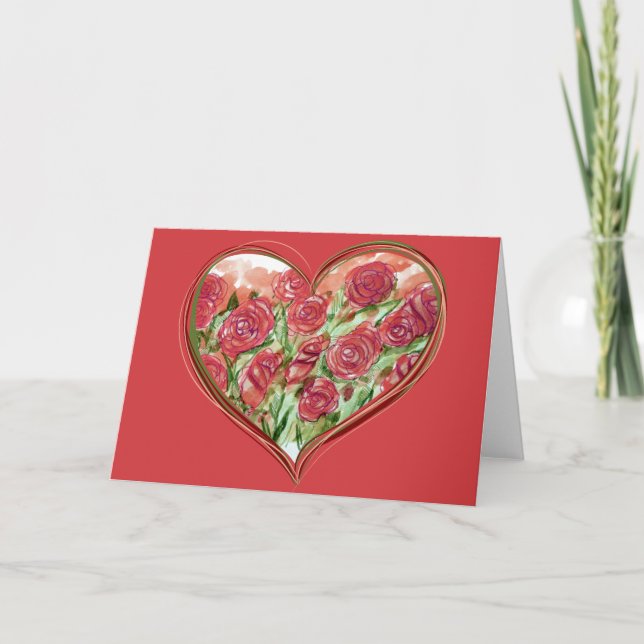 Carte Cœur de rose rouge Saint-Valentin Saint-Valentin   (Devant)