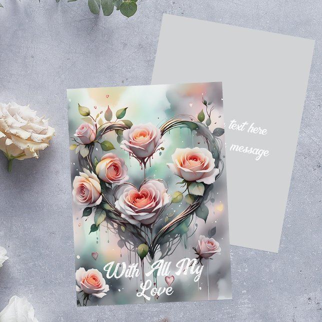 Carte Cœur de Roses Roses Romantiques Avec Tout Mon Amou (Créateur téléchargé)