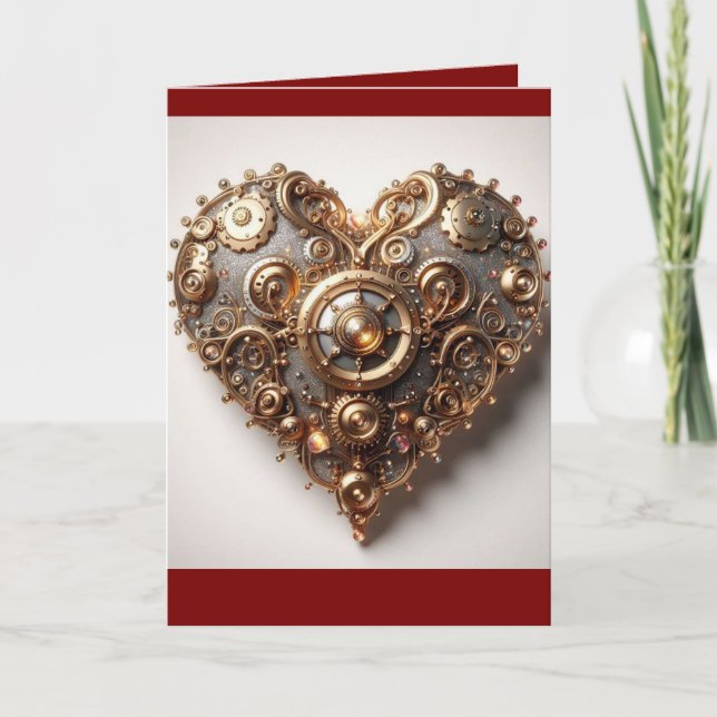 Carte Cœur de roue dentée élégant Steampunk (Devant)
