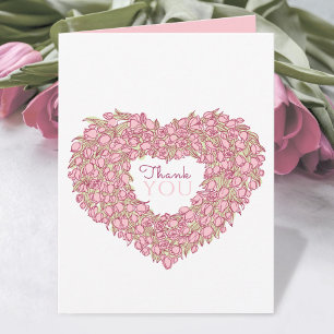 Carte Cœur de tulipe rose encre art merci