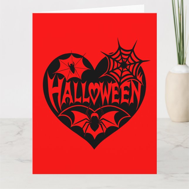 Carte Coeur d'Halloween, Forme de Coeur Noir, Spider Web (Devant)