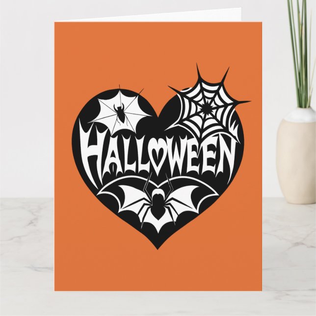 Carte Coeur d'Halloween, Forme de Coeur Noir, Spider Web (Devant)