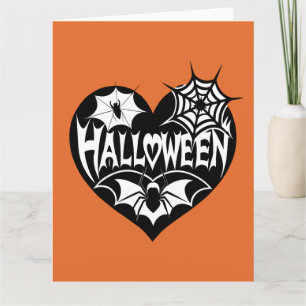Carte Coeur d'Halloween, Forme de Coeur Noir, Spider Web