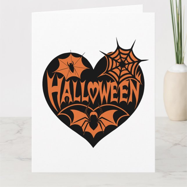 Carte Coeur d'Halloween, Forme de Coeur Noir, Spider Web (Devant)