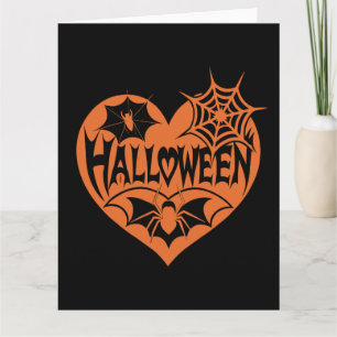 Carte Coeur d'Halloween, Forme de coeur orange, Web arai