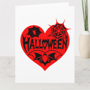 Carte Coeur d'Halloween, Forme de Coeur Rouge, Spider We