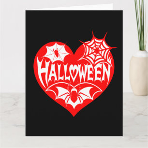 Carte Coeur d'Halloween, Forme de Coeur Rouge, Spider We