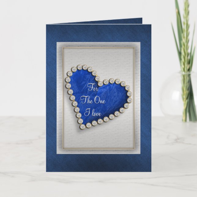 Carte Cœur diamant bleu argent romantique (Devant)