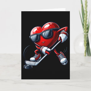 Carte Cœur drôle jouant au hockey à la Saint-Valentin po