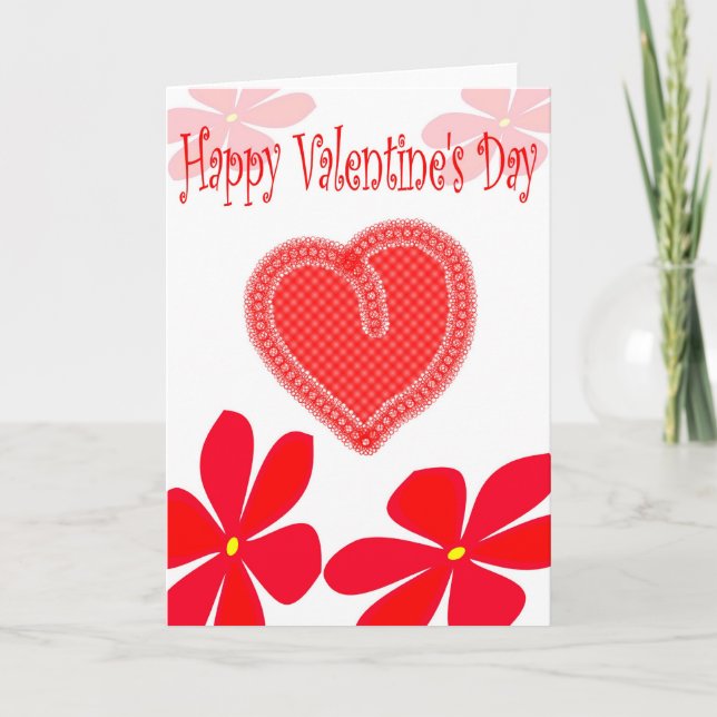 Carte Coeur et Fleurs Heureuses Saintes-Valentin (Devant)