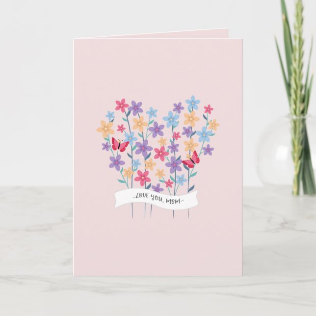 Carte Cœur floral Je t'aime Maman Fête des Mères (Devant)