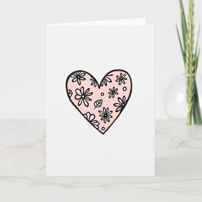 Carte cœur floral rose minimaliste (Devant)