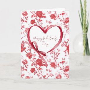 Carte Cœur floral rouge ruban d'amour
