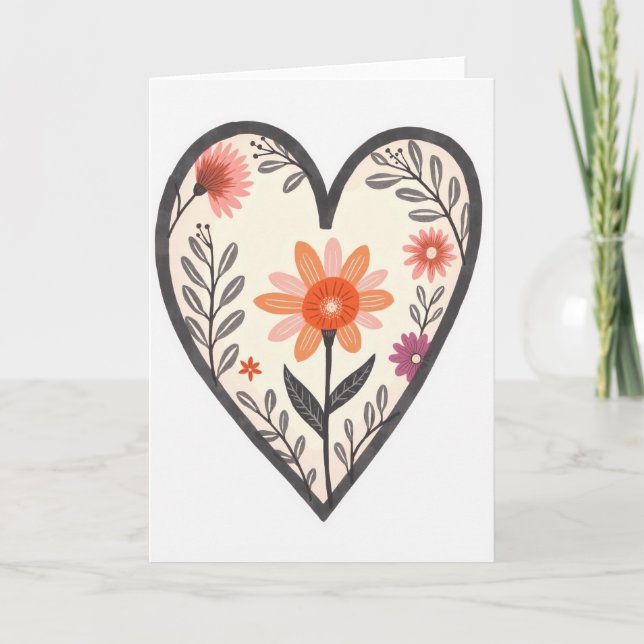 Carte cœur floral simple (Devant)