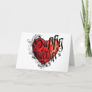 Carte Coeur Heureuse Sainte-Valentin de style tatouage