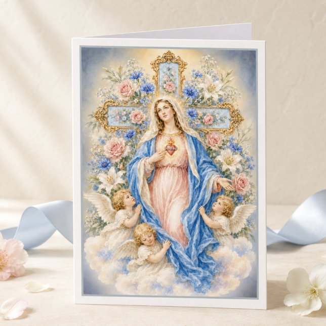 Carte Cœur Immaculé de Marie Floral Catholique (Créateur téléchargé)