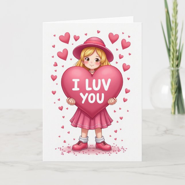 Carte cœur Je T'Aime Fille Mignonne (Devant)