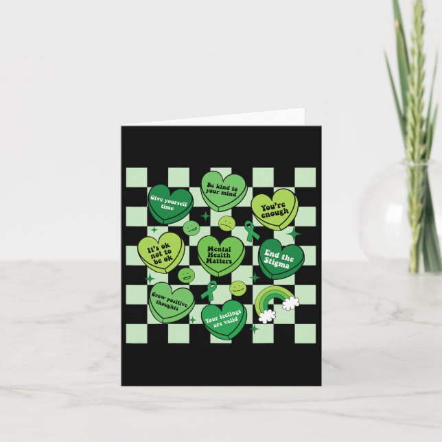 Carte Coeur mignon Vert Ruban Problèmes de santé mentale (Devant)