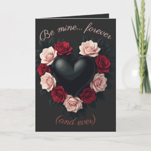 Carte Cœur Noir Et Couronne De Roses Noires