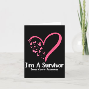 Carte Coeur papillon rose Je suis un survivant Cancer du