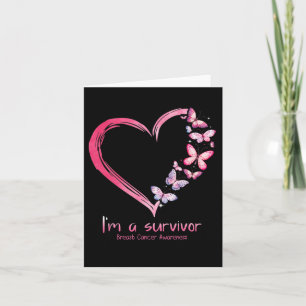 Carte Coeur papillon rose Je suis un survivant Cancer du