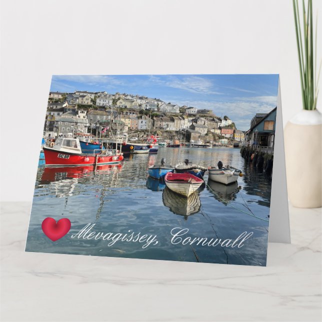 Carte Cœur Personnalisé Mevagissey Quai de Débarquement  (Devant)
