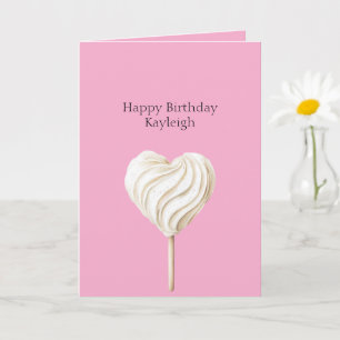 Carte Cœur rose crème sur bâton anniversaire