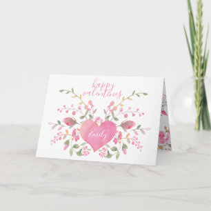 Carte Coeur rose et fleurs Saint-Valentin