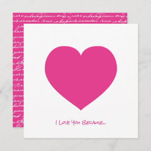 Carte Coeur Rose Je T'Aime Parce Que... Love Note Specia