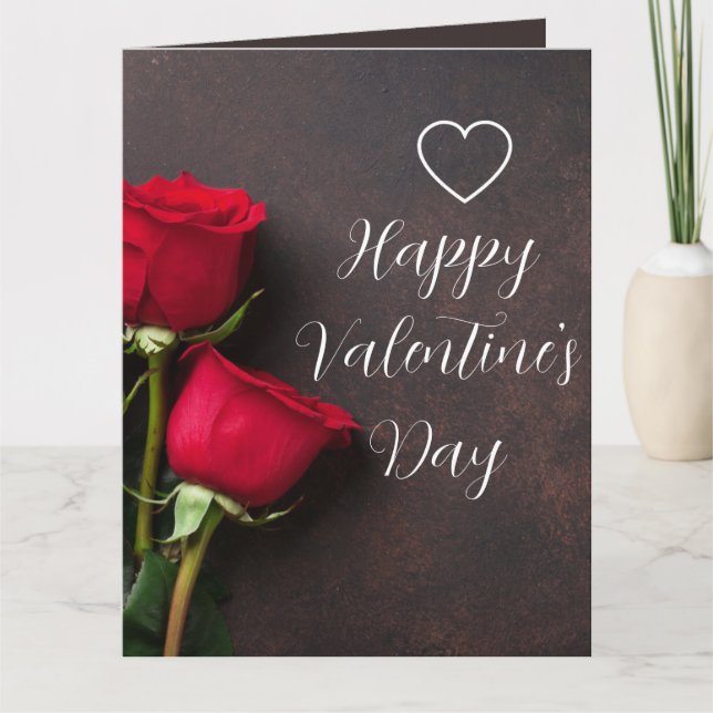 Carte Cœur Rose Rouge Brun Glossy Beau Valentin (Devant)
